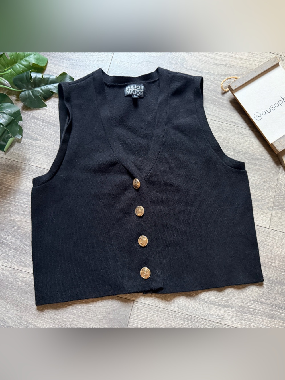 Major Label Group Gold Button Black Soft Knit Vest. Size M